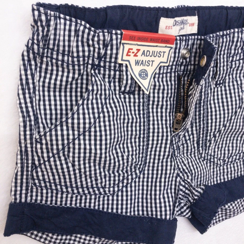 OshKosh B'gosh Shorts Girls Size 5 Blue Plaid EZ Adjust Waist New